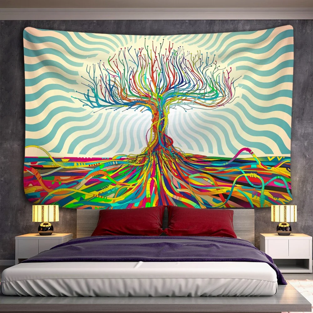 Tree of life Mushroom Forest Tapestry Wall Hanging Fairy Tale Castle Skeleton Bohemian Psychedelic Home Dormitory Dream Decor