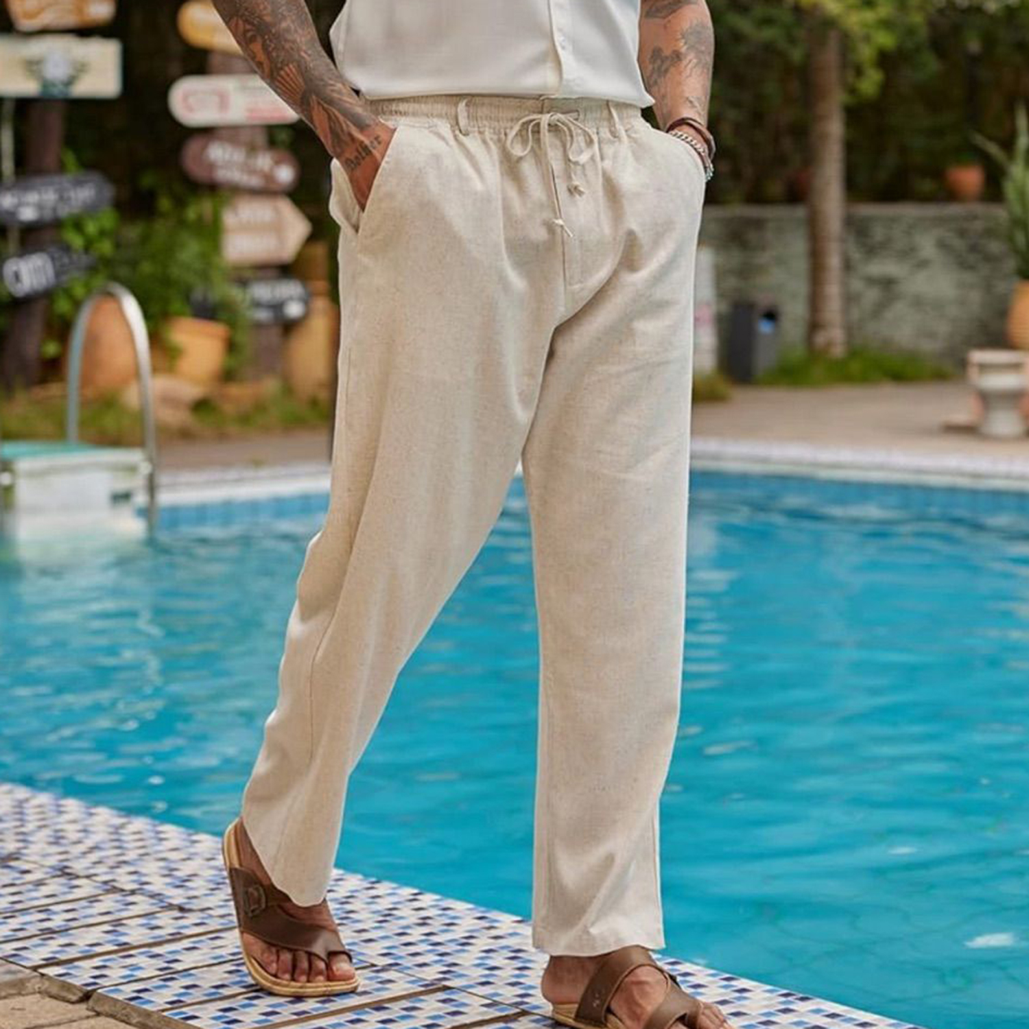 Men's Textured Linen Comfort Beach Trousers / TECHWEAR CLUB / Techwear