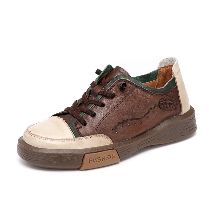 Leather Casual Shoes With Thick Soles And Color Matching-PABIUYOU- Women's Fashion Leader