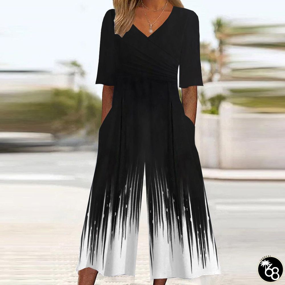 Black and White Half Sleeve Jumpsuit | 168DEAL