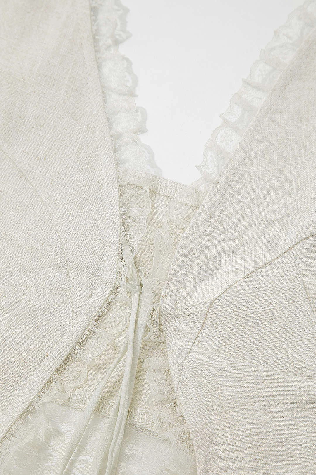 Brownm lace trim tank top with tie front