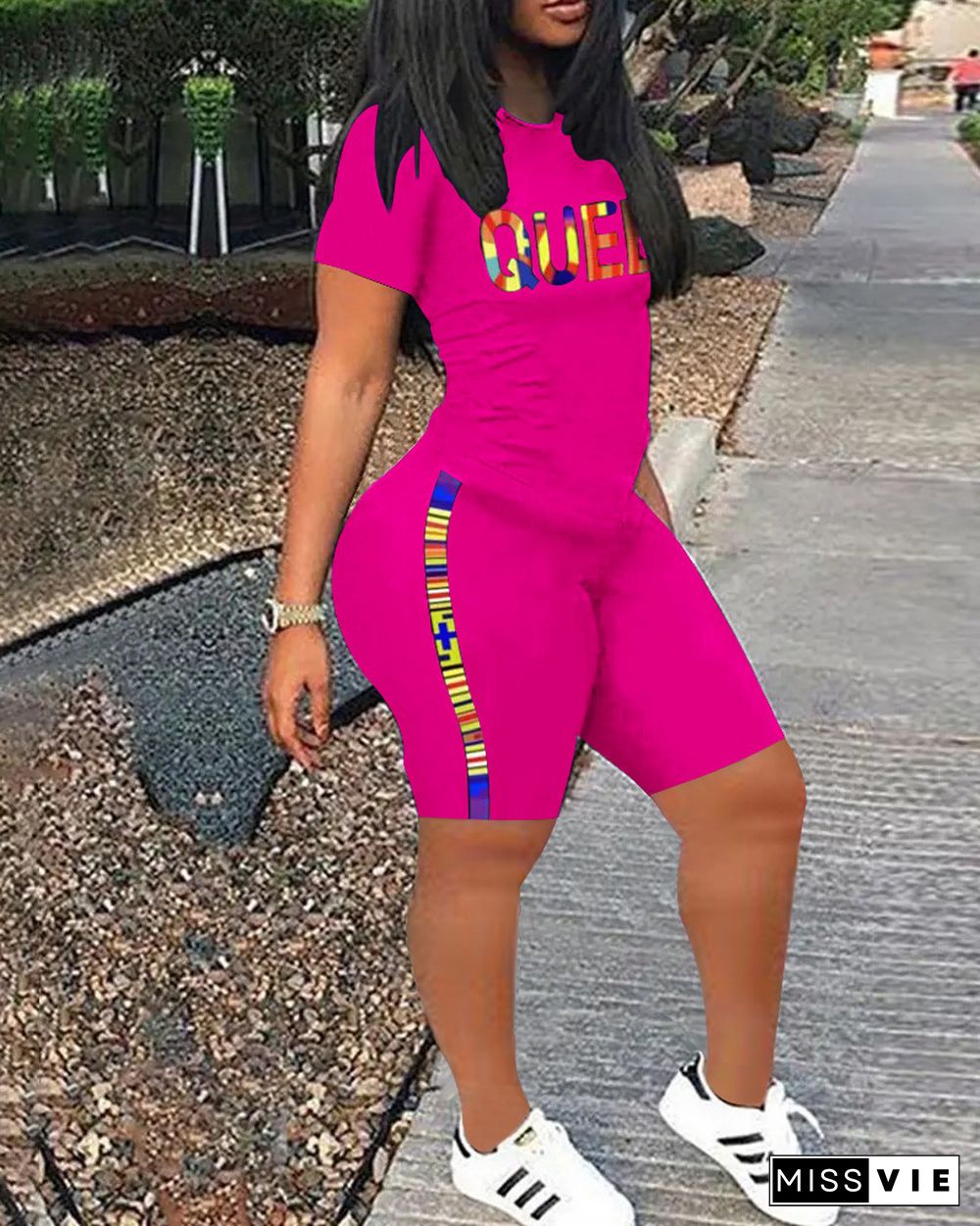 Casual O Neck T Shirt Biker Shorts Tracksuits