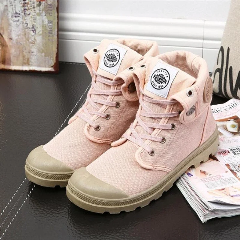 Comemore Women's Canvas Boots 2021 2022 Autumn Retro Casual Female Shoes High-top Sneakers Women Flanging Fashion Combat Booties