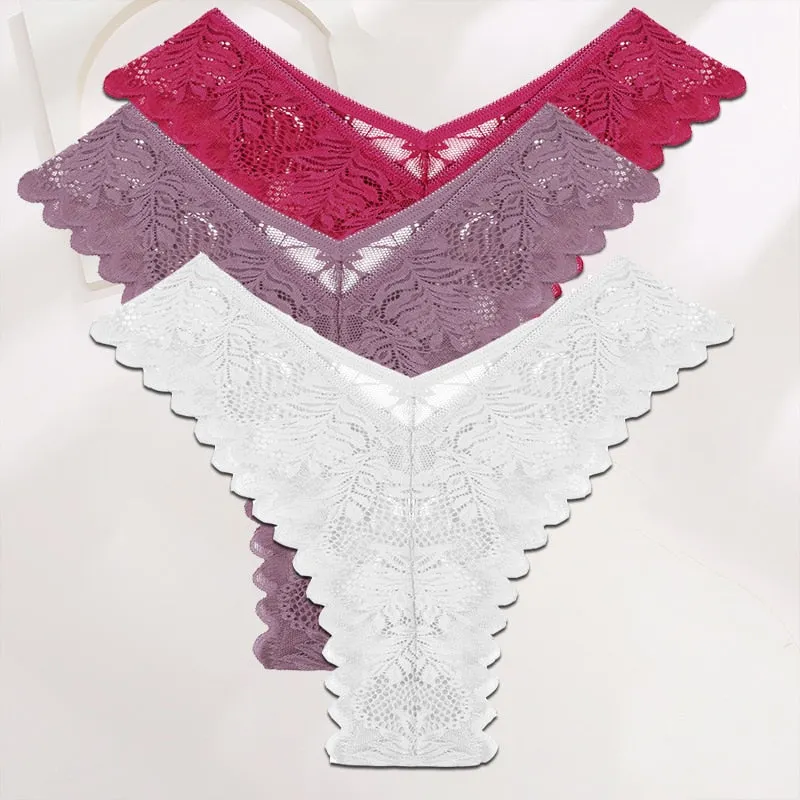 FINETOO 3PCS/Set Lace Gstring Panties Women Sexy M-XL Girls Thongs Perspective Temptation New Pantys Underwear Female Intimates