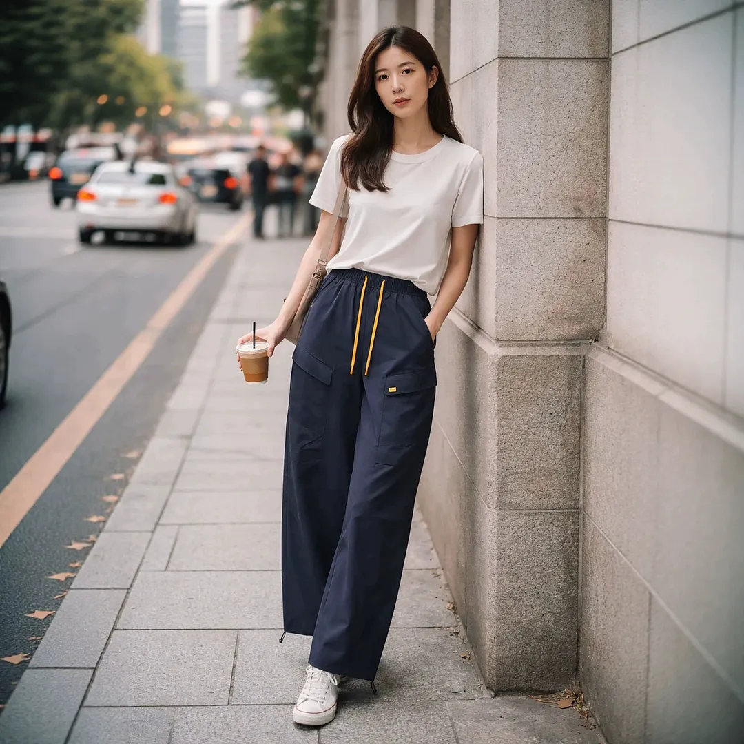 Women's Off White Drawstring Outdoor Cargo Pants