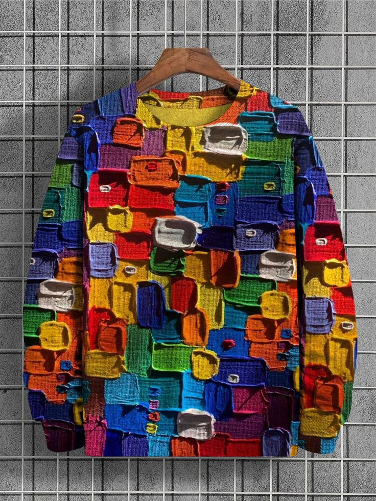 Men's Paint Stacking Splicing Art Print Raglan Sweatshirt