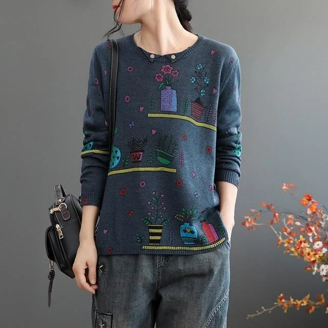 VINTAGE FLORAL KNITTED SWEATER V034