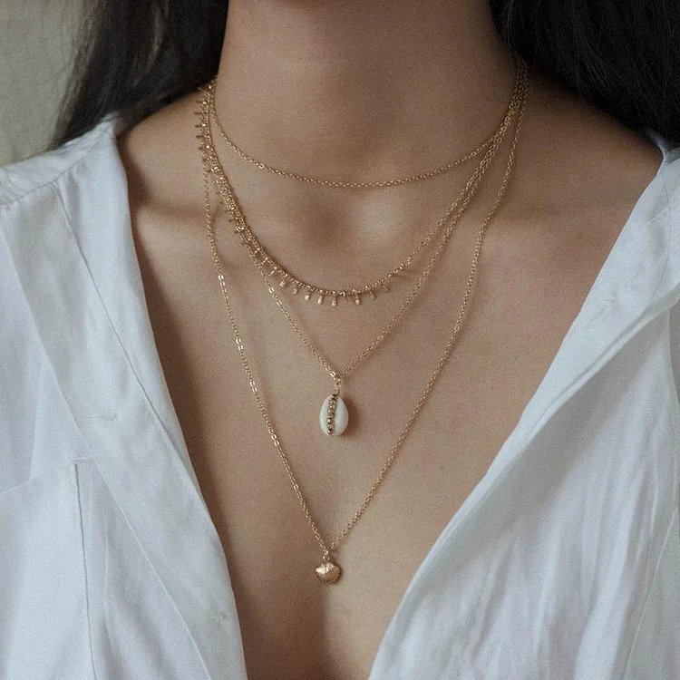 Multi Layer Shell Necklace Women Chocker Gold Chain