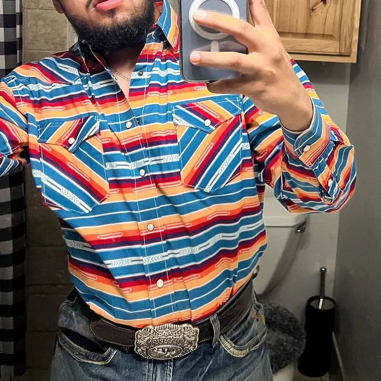 Men's Colorful Stripe Western Shirt