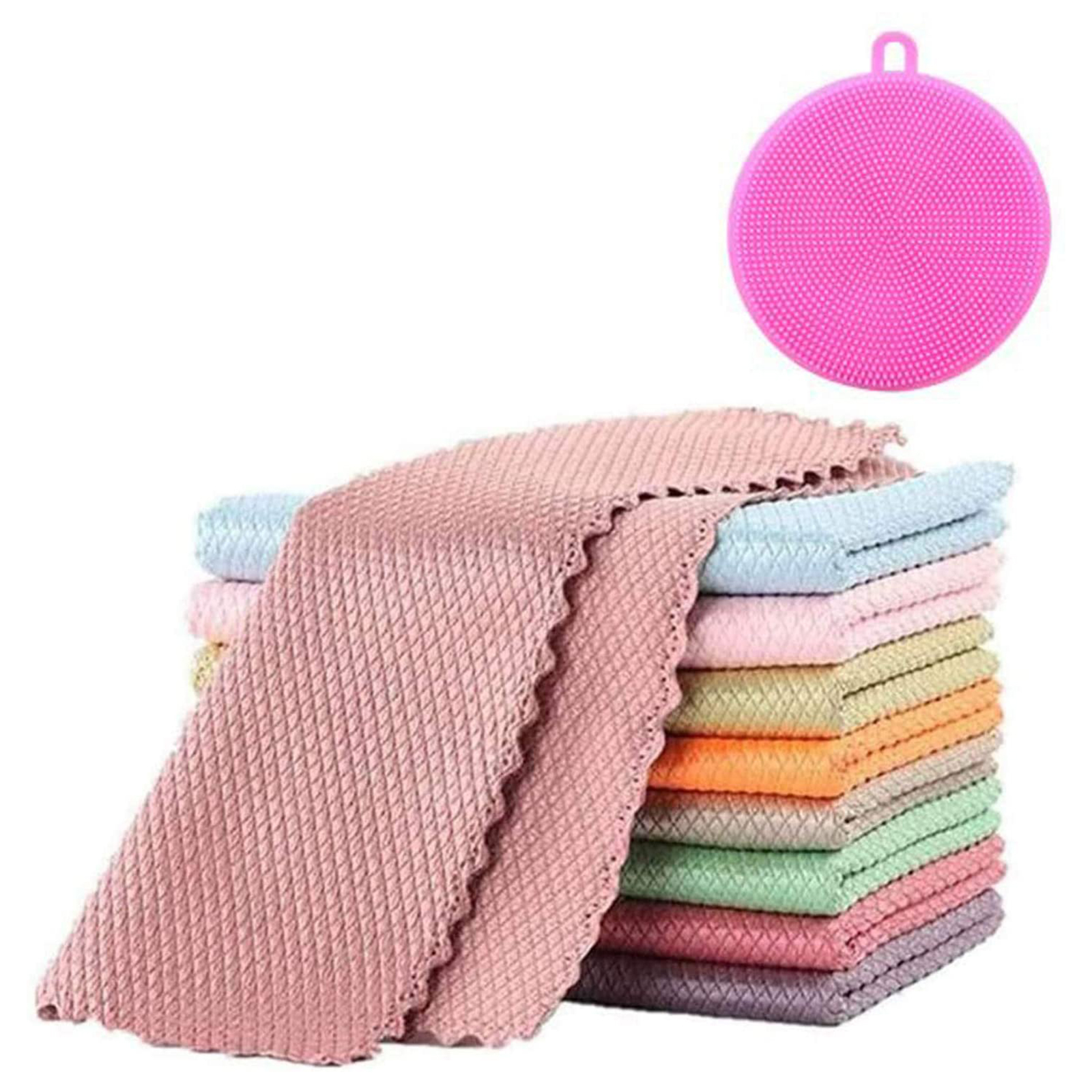 

Fish Scale Cloths, 11 Pcs Super Absorbent Kitchen Cleaning Rags with Brush, 501 Original