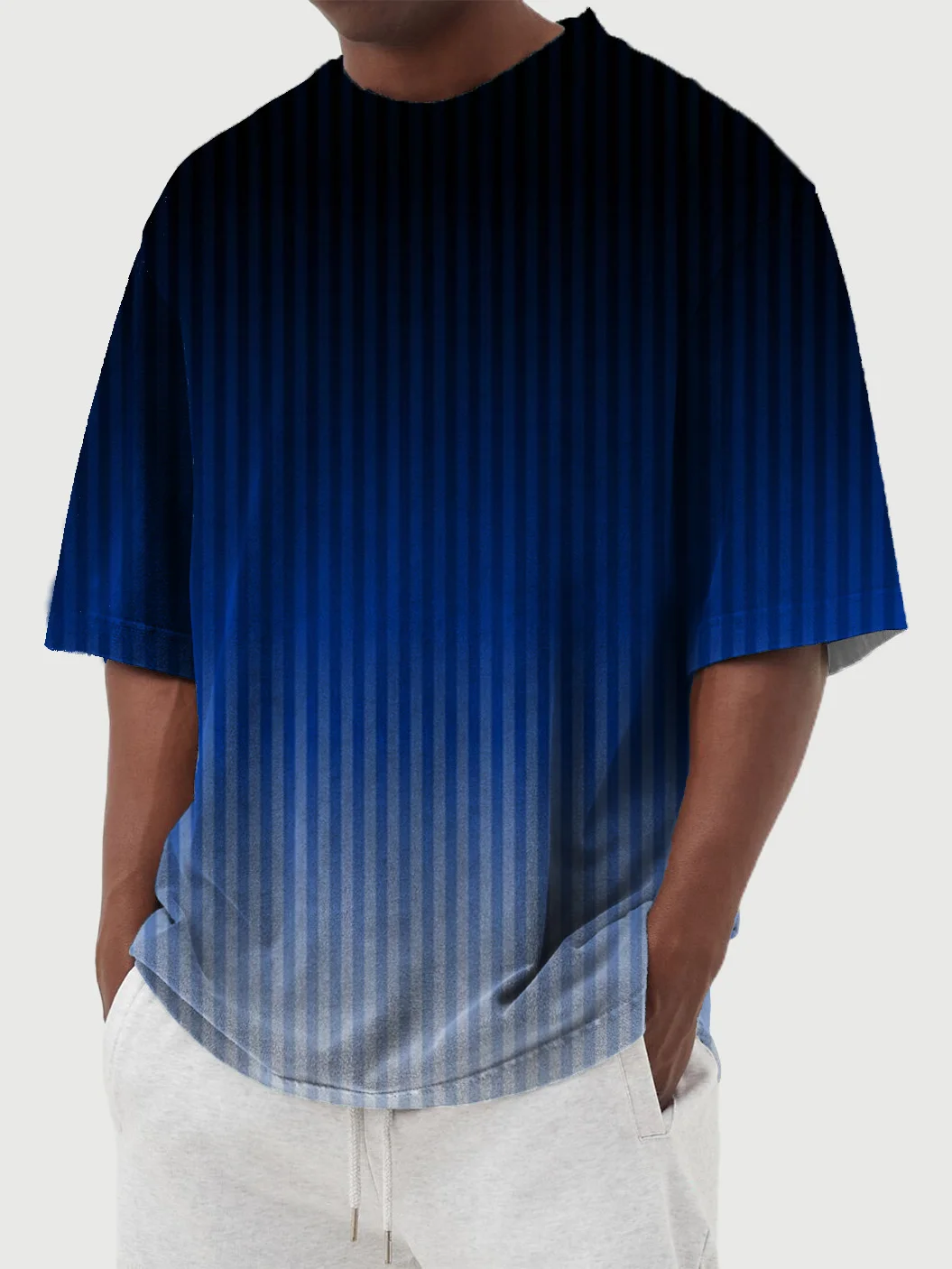 Men's Summer Simple Gradient Vertical Stripe Printed Short-sleeved T-shirt