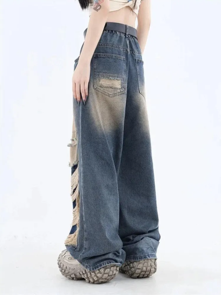 Brownm Dark Wash Distressed Jeans