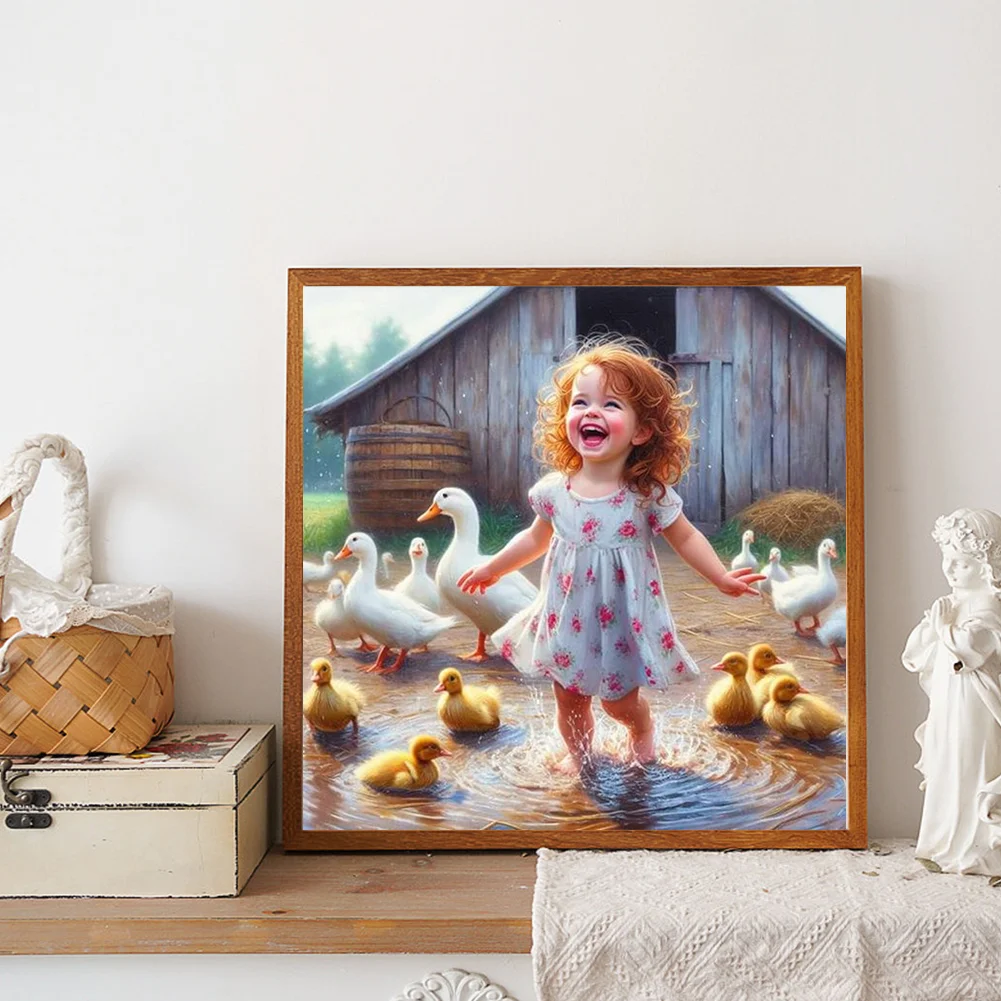 Diamond Painting - Full Round Drill - Farm Duck Girl(Canvas|30*30cm)