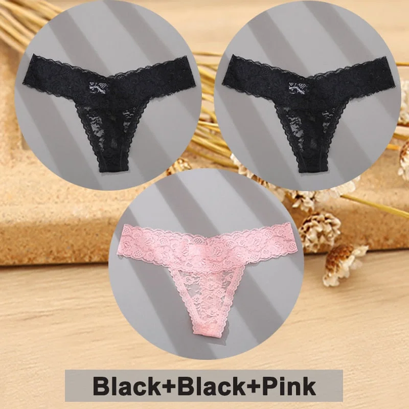 3PCS/Set Lace Panties Full Floral Underwear Women Panties Underpants Sexy Briefs Thong Lace G-String Female Lingerie Intimates