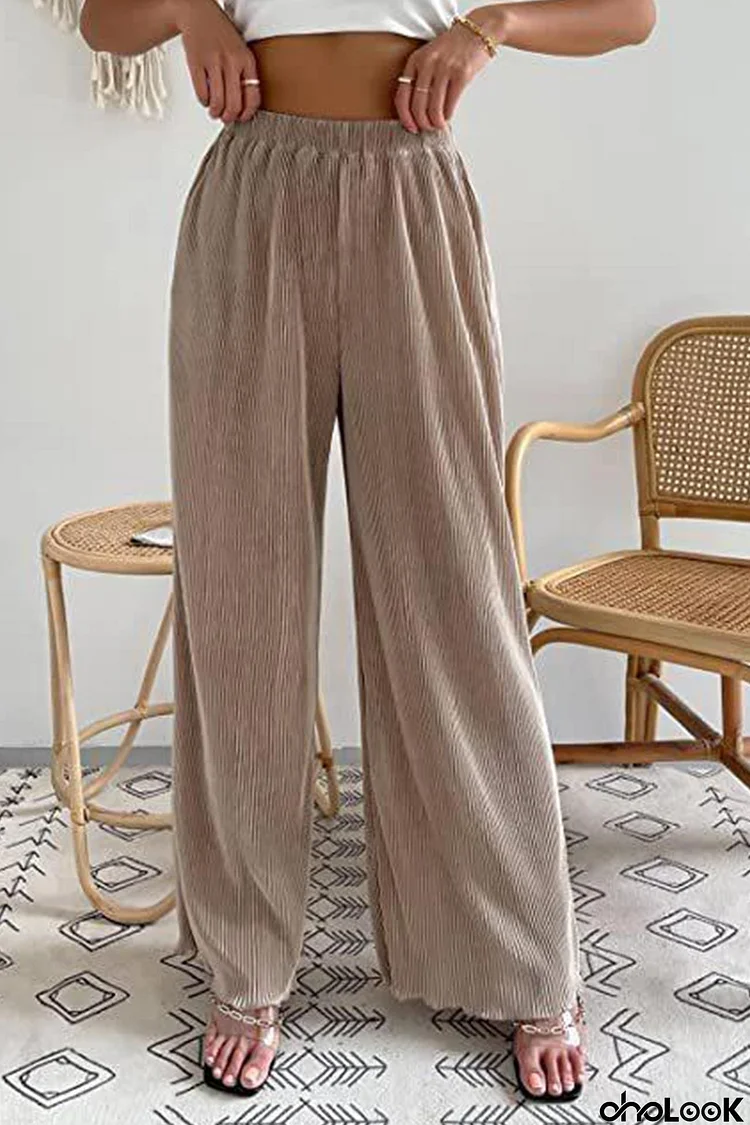Casual Solid Color Elastic Waist Wide Leg Long Pants