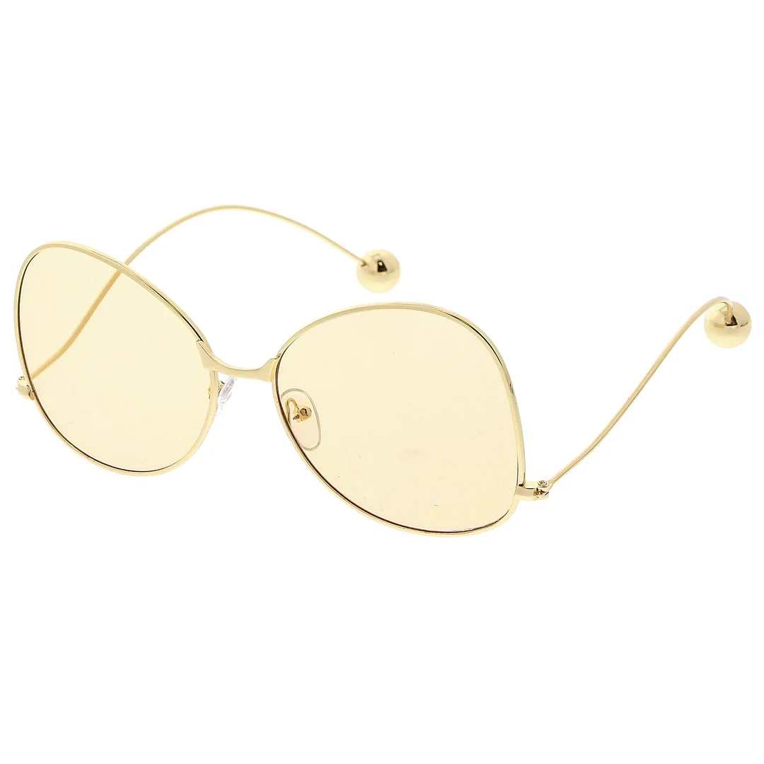 Women's Metal Butterfly glasses Thin Curved Arms Ball Accent Color Tinted Flat Lens 56mm