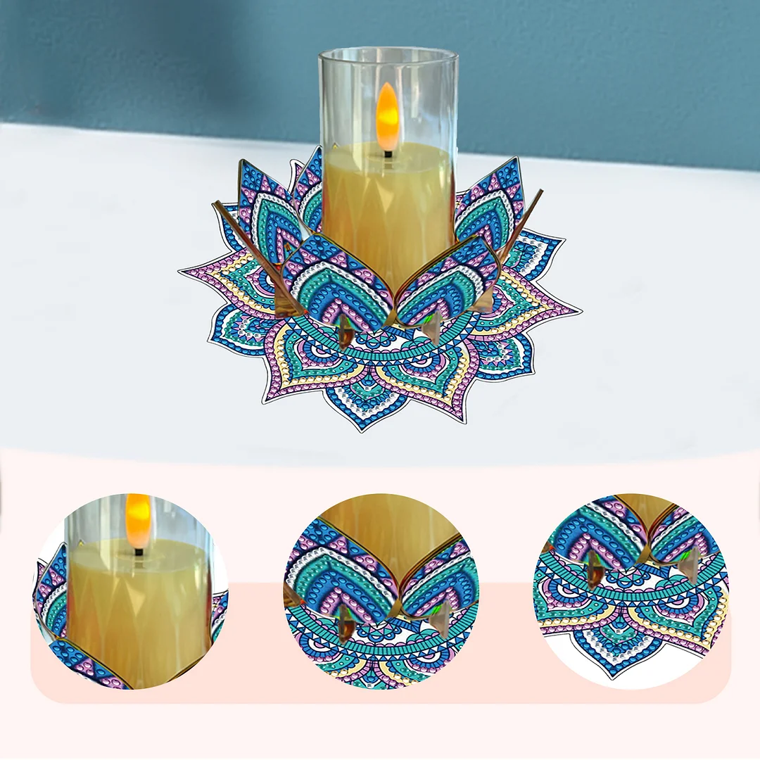 Mandala Lotus-E Acrylic DIY Diamond Painting Candle Holders Without Candles Crystal Painting Tealight Candle Stand Table Centerpiece for Adults Beginners Home Party Decor