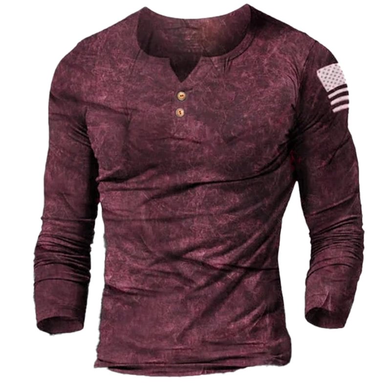 Men's American Flag Vintage Rust Henley T-Shirt-Compassnice®