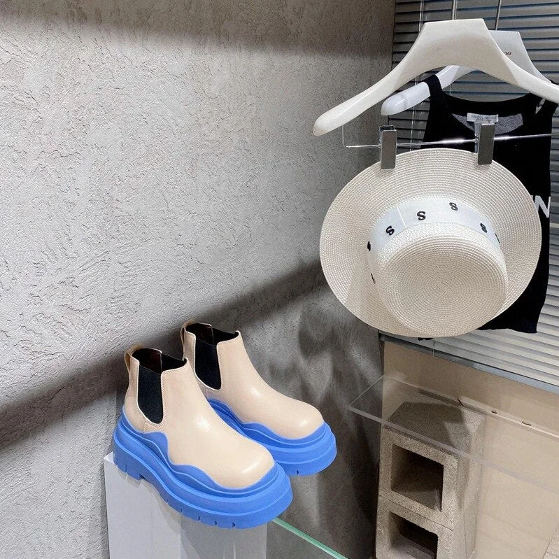 Fall Women's Platform Boots 2022 Thick Bottom Color Avocado Green Martin Boots Casual Female Mid Chesil Boots Women Pink Boots