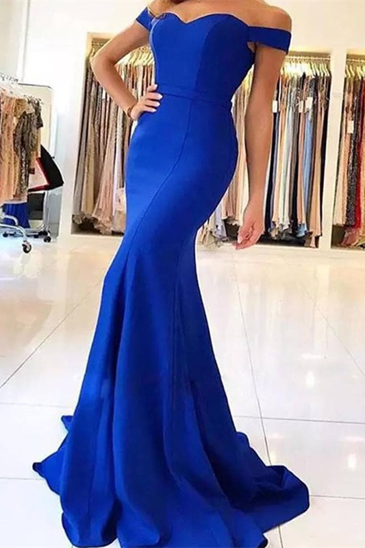 Dresseswow Off-the-Shoulder Royal Blue Mermaid Evening Dress