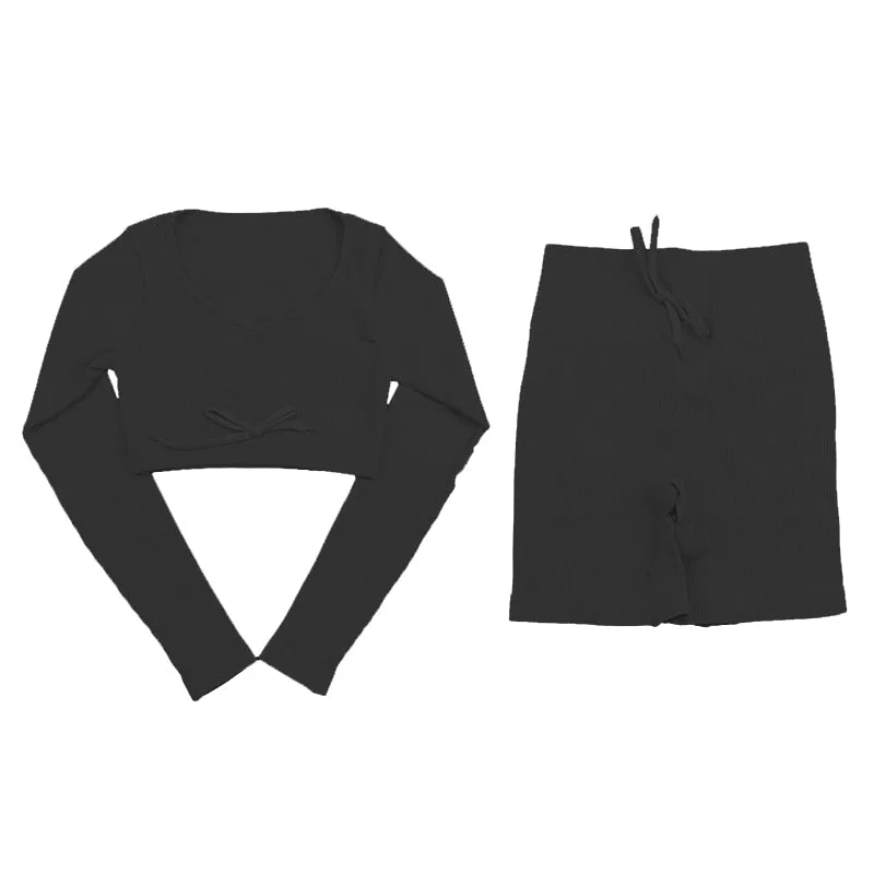 SVOKOR Sport Two Piece Sets Women Gym Tracksuits Workout 2Pcs Sexy Running Leggings Cycling Shorts Fitness Vest Short Crop Tops