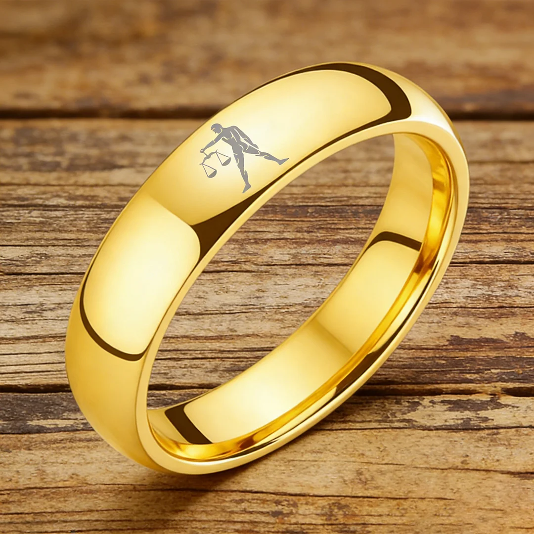 Gold Libra Couples Dome Tungsten Carbide Rings Prints Laser Design Domed Top Tungsten Wedding Bands 4MM 6MM 8MM