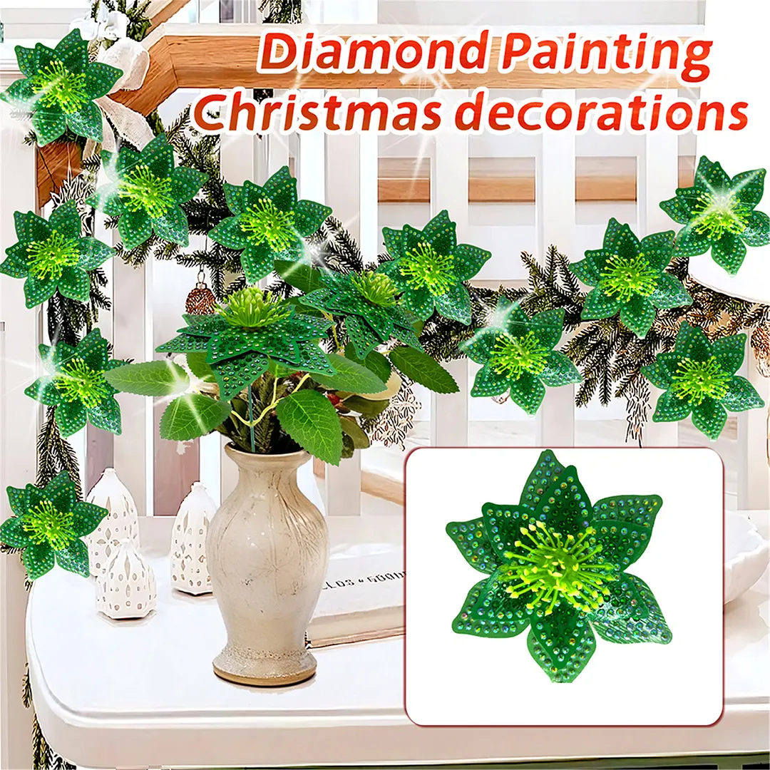 8Pcs 3D Green Artificial Flowers DIY Desktop Diamond Art Kit Adults Home Decor