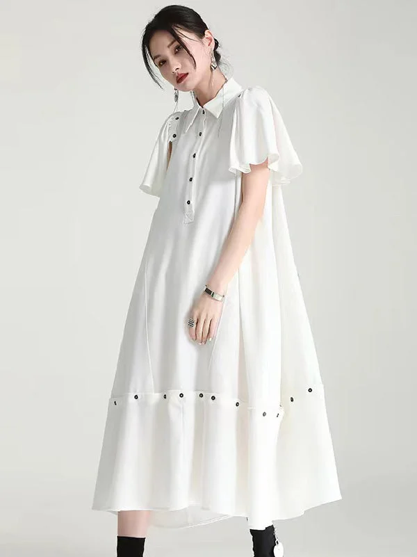 Stylish Loose Falbala Detachable Midi Dress Mini Dress