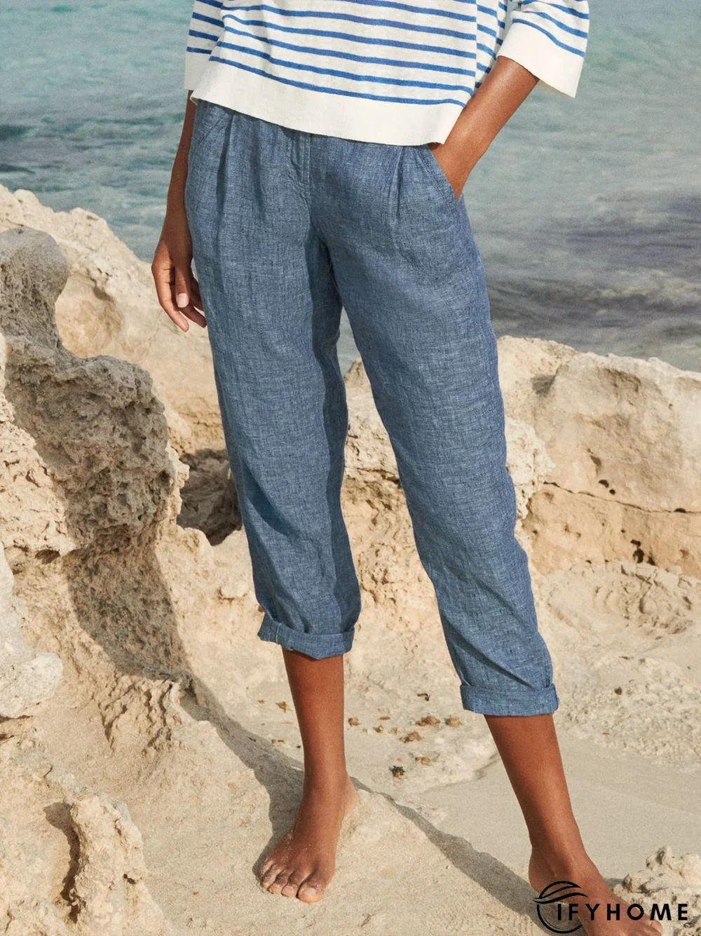 Casual Pockets Plain Buttoned Pants | IFYHOME