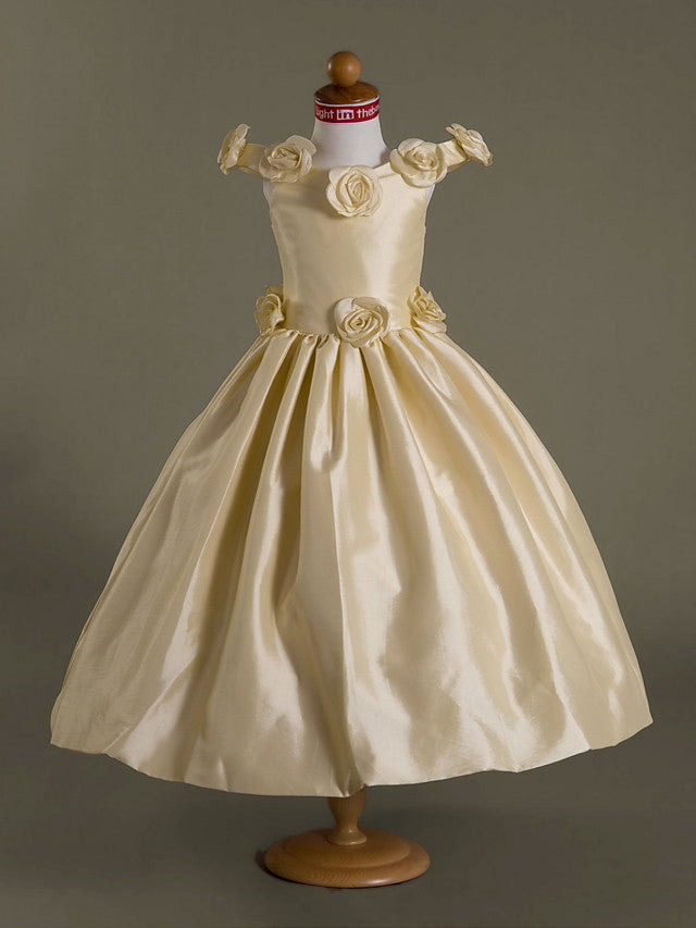 Oknass Ball Gown Off-The-Shoulder Flower Girl Dress Taffeta with Ruffles 