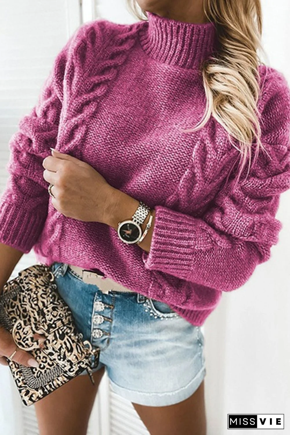 Pure Color Turtleneck Knitted Sweater