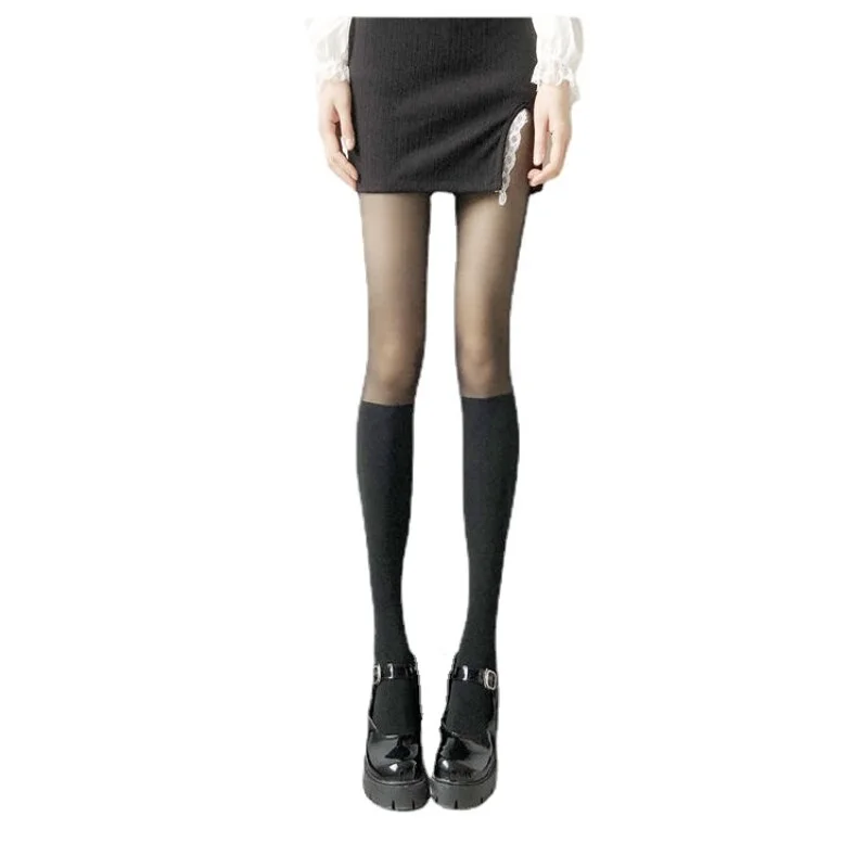 Thin Black Silk Stitching JK Calf Socks Sexy high High Stockings