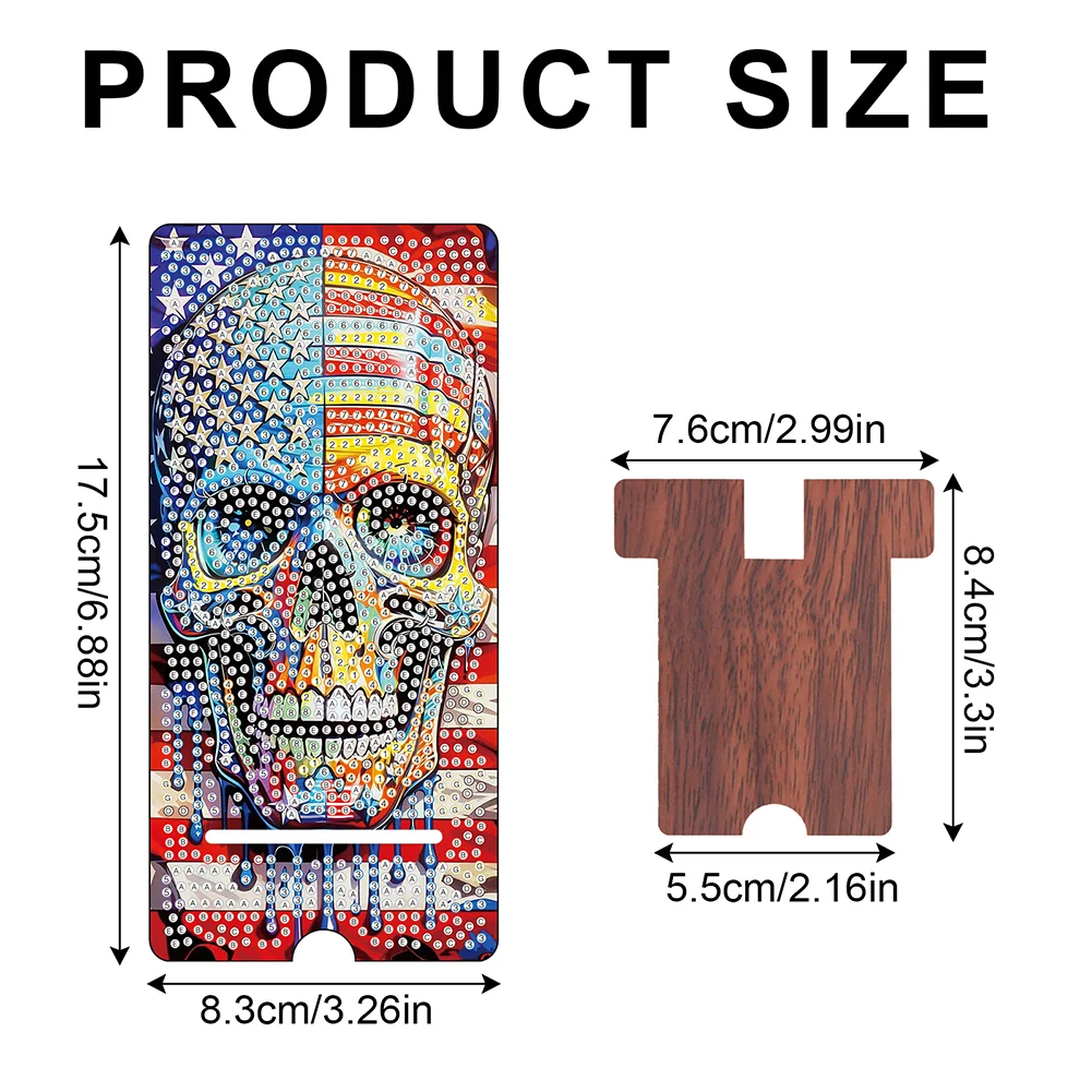 2-Pack Acrylic US Flag Butterfly Skull Diamond Art Phone Stand And Mirror