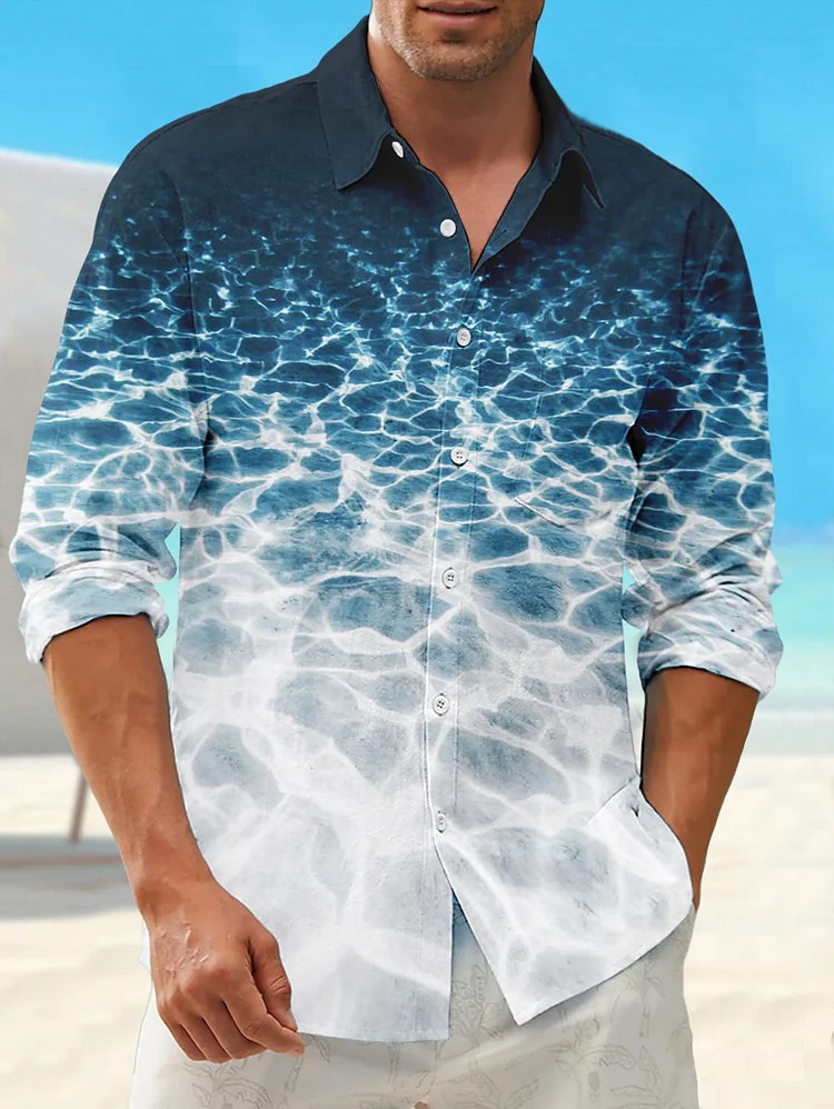 Men's Gradient Water Ripple Print Long Sleeve Shirt