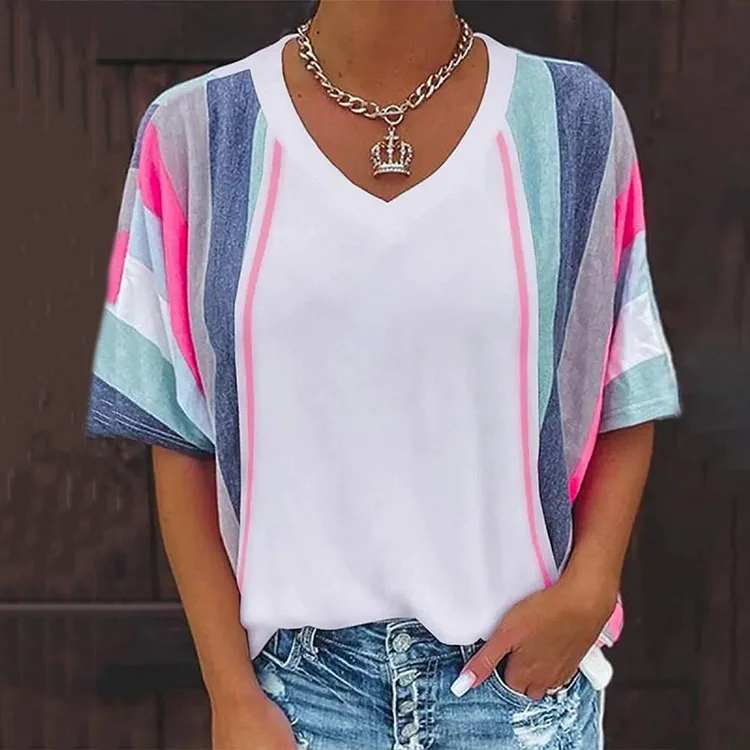 Comstylish Comfy Striped Short Sleeve Top