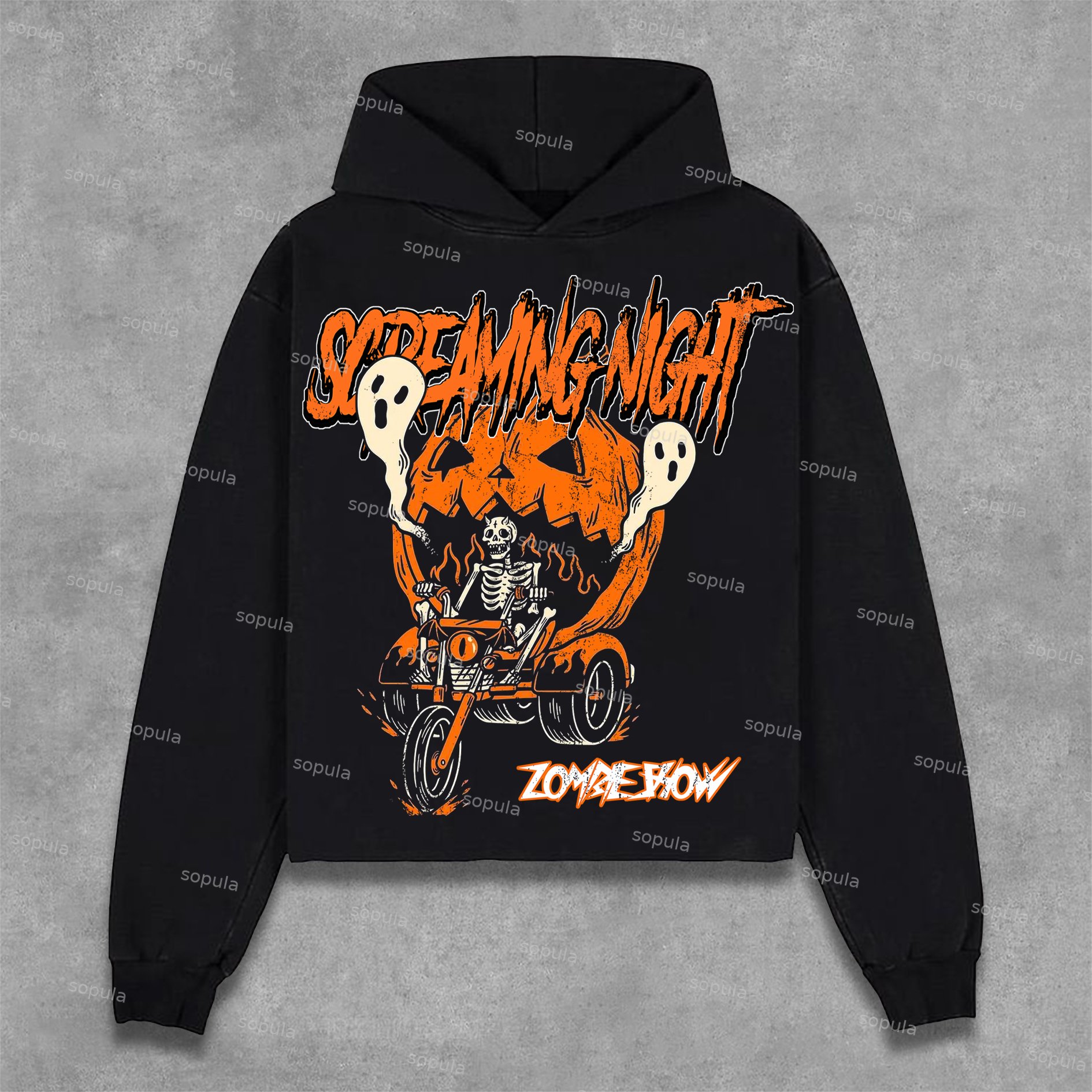 Sopula Halloween Screaming Night Graphic Print Pocketless Hoodie - SOPULA
