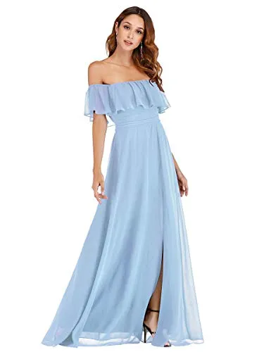 Off Shoulder Ruffle Party Side Split Beach Maxi Dress