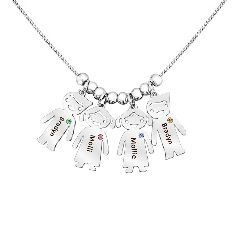 Mother Necklace with 2-5 Kids Charms Engraved 2-5 Names Personalized 2-5 Birthstones
