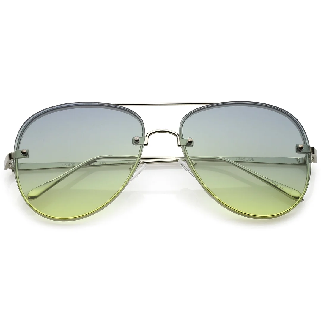 Oversize Rimless Aviator glasses Thick Frame Gradient Flat Lens 60mm