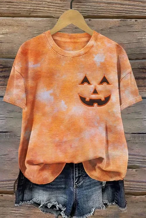 Women's Halloween Pumpkin Embroidery Pattern Casual T-shirt