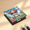 Cute Puppy Garden Wooden DIY Diamond Painting Sticky Notes Holder with 160 Blank Notepads, Round Drill, 9.8x9.8x2.4cm, Perfect for Home Office Decor and Craft Gifts
