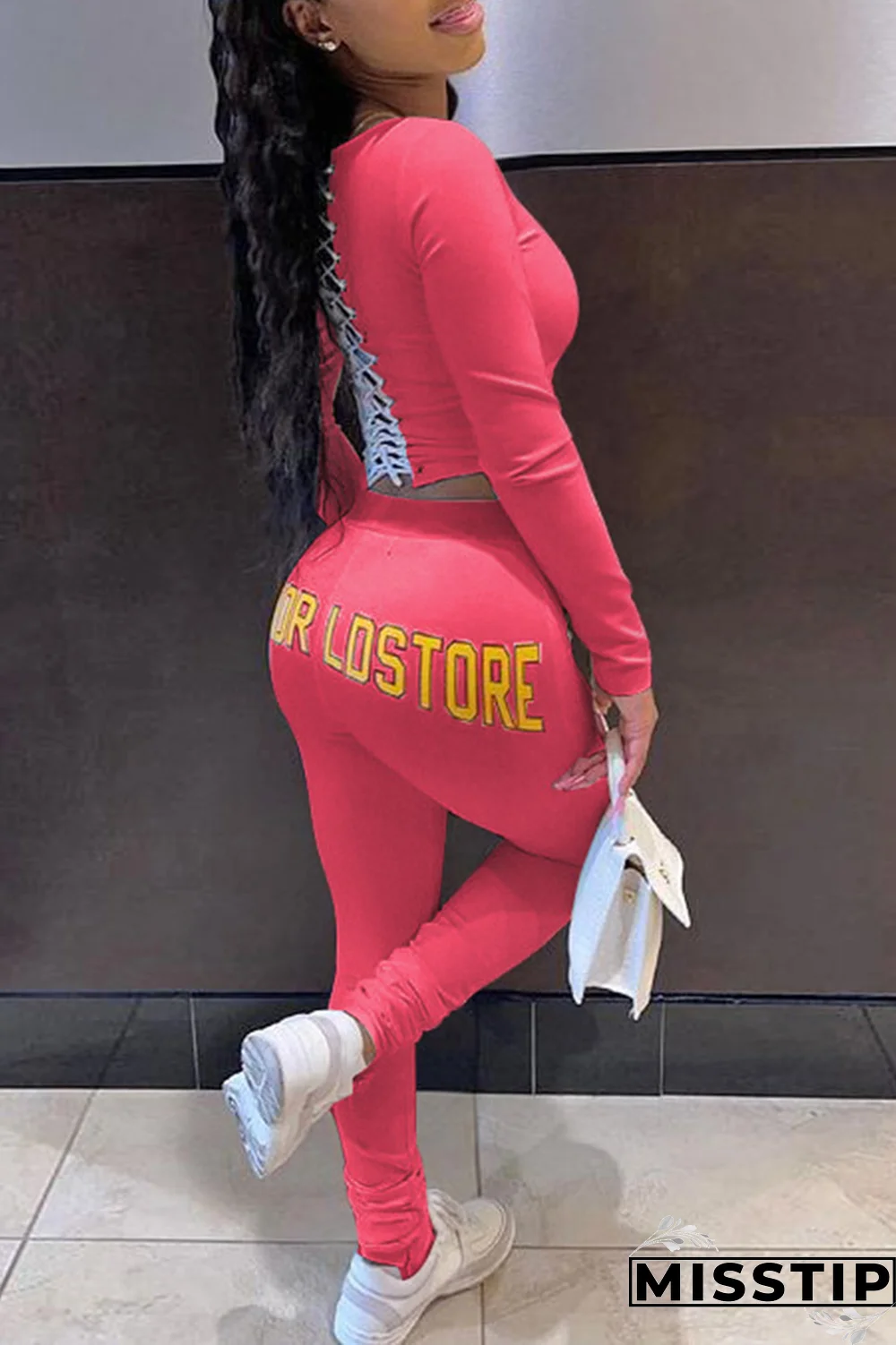 Black Fashion Print Patchwork O Neck Long Sleeve Two Pieces