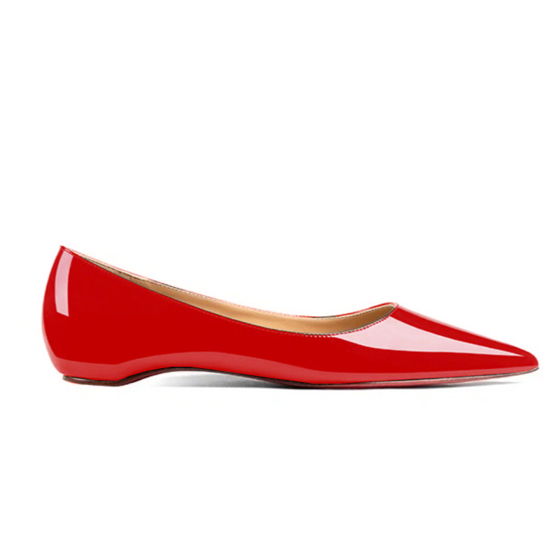 Women's Flats Pointed Toe Internal Increase Chunky Heels Red Bottom Kitten Heels Daily Patent Pumps-MERUMOTE