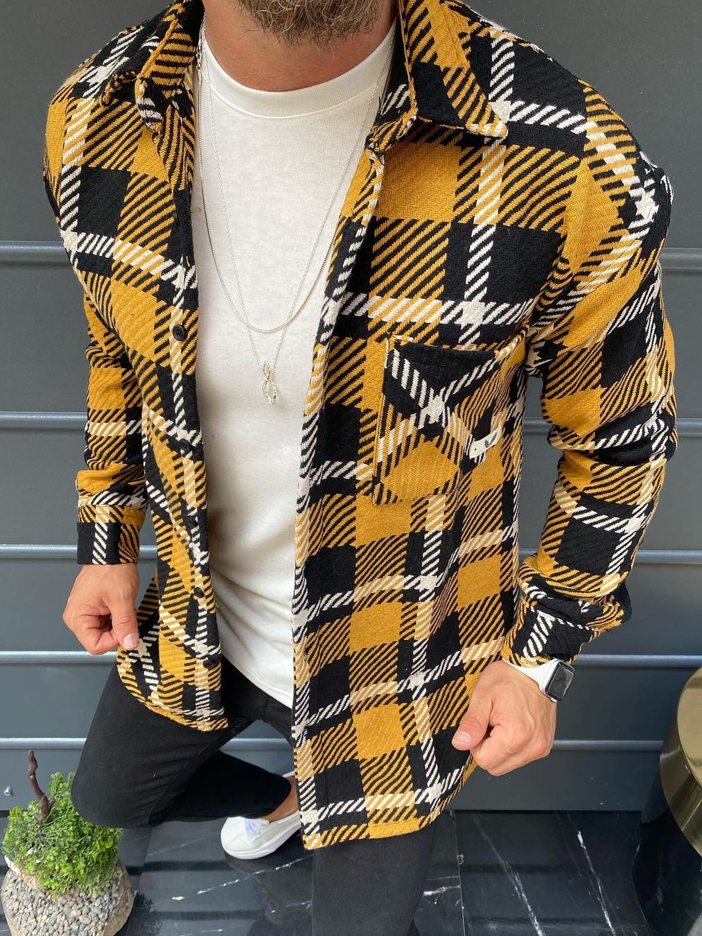 Men's Casual Yellow Plaid Jacket