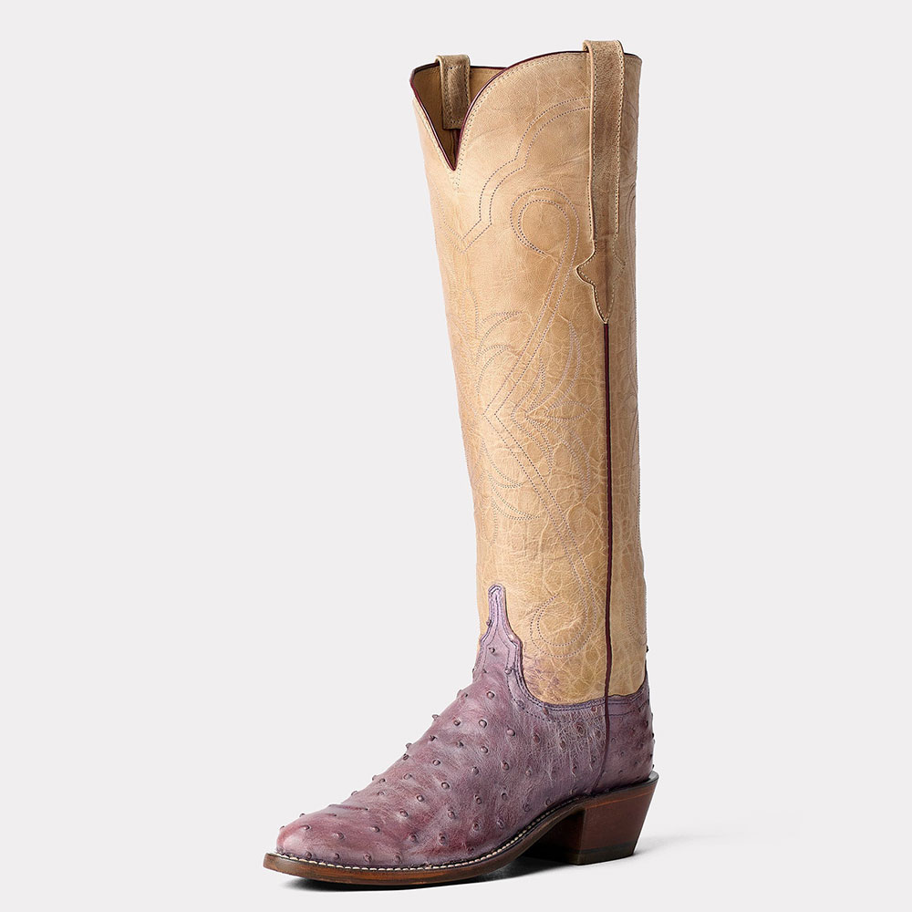 Purple & Tan Mid Block Heel Embroidered Western Boots for Women Nicepairs