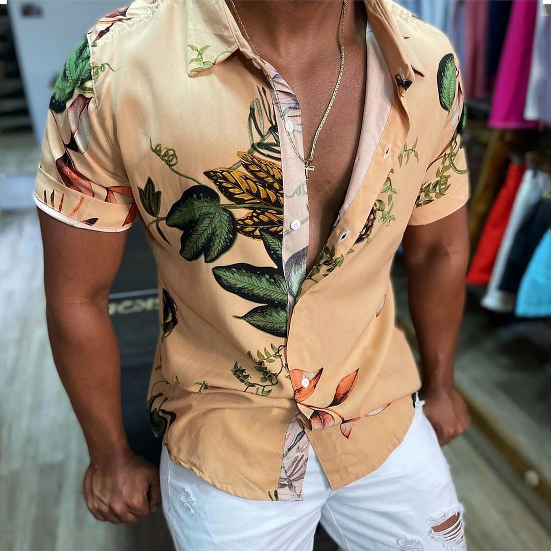 Men's Floral Print Shirt、、URBENIE