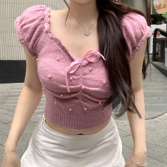 Bud Sleeve Top Knitted Sweater T-Shirt