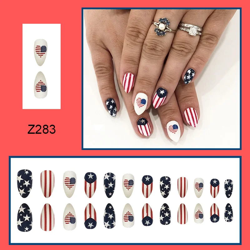 Churchf Churchf And Red Double Color American Flag Sweet Cool Nail Pointed Star Almond Nail Fashion Wear Nail Piece