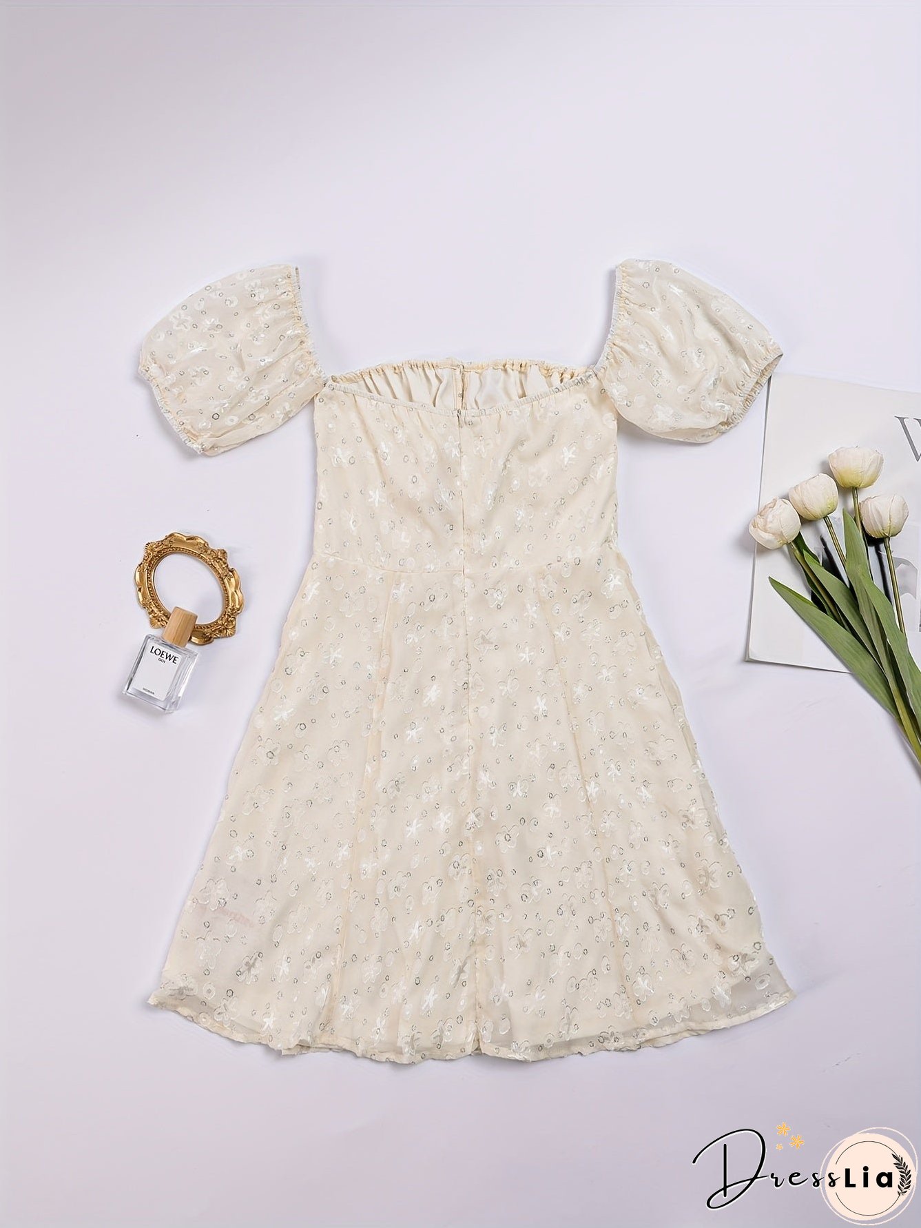 Drawstring Off Shoulder Dress, Elegant Short Sleeve Solid Party Dress, Women's Clothing