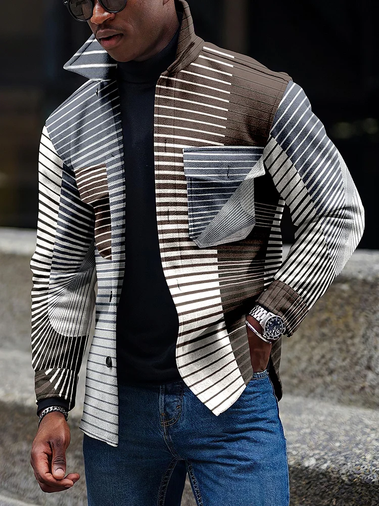 Casual Men's Printed Long-sleeved Shirt Jacket